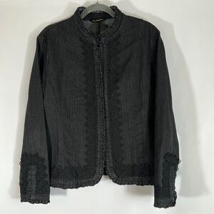 Simon Chang Black Embroidered Lace Detail Denim Jacket